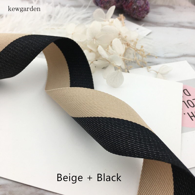kewgarden 40mm 4cm Double Color Joining Together Satin Ribbons DIY Bowknot Accessories Cotton Ribbon Handmade Tape Riband 6M/lot: Beige black