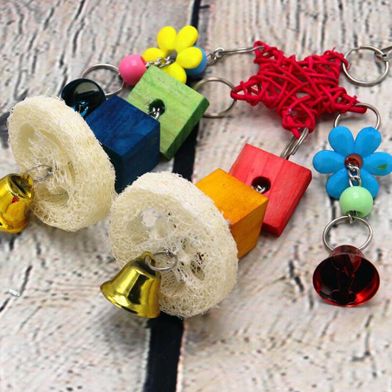 Colorful Parrot Toy Wooden String For Birds Playing Biting Climbing Wood Hanging Parrot Toy Healthy Bite Chewing Pet Supplies