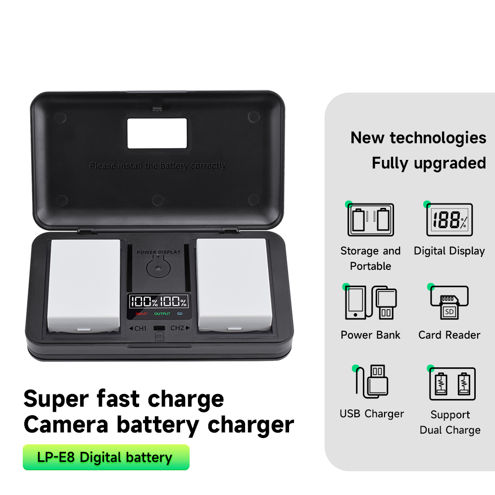 Batería LP - e8 lpe8, con entrada tipo C + cargador doble LCD de caja de almacenamiento, para la Cámara Canon EOS 550D 600D 650d 700d x7i x6i X5 X4 T2i t3i t4i t5i
