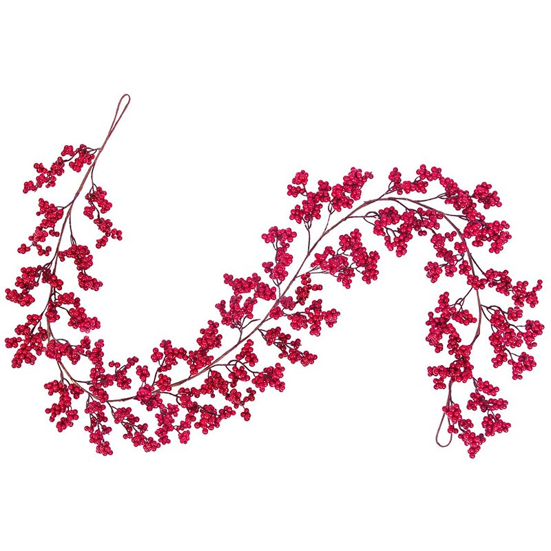 5.9Ft Christmas Red Berry Garland Flexible Artificial Burgundy Red Pip Christmas Garland Home Decoration Year Decor: 2pcs