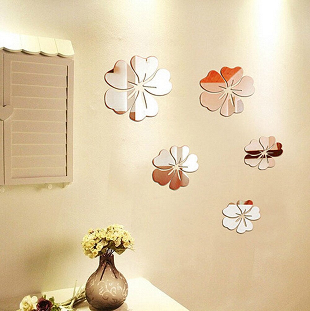 flower mirror Sticker Modern home Decoration wall Decals espelho Sticker 3D Diy Acrylic Wall d90920