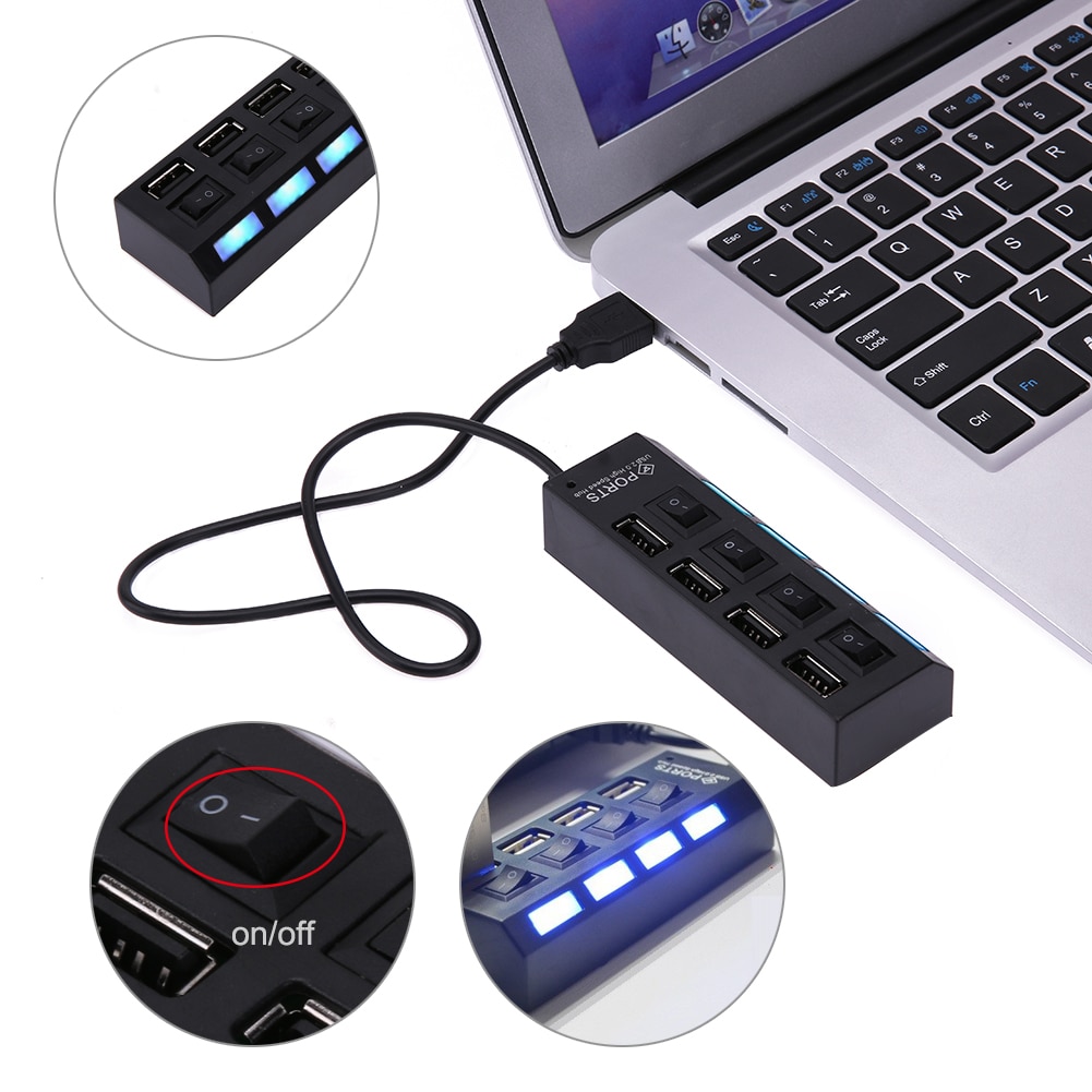 4Ports USB Hub 2.0 High Speed Hub USB 480Mbps Ultra Slim USB 2.0 Hub USB Splitter Adapter PC Laptop Peripherals Accessories