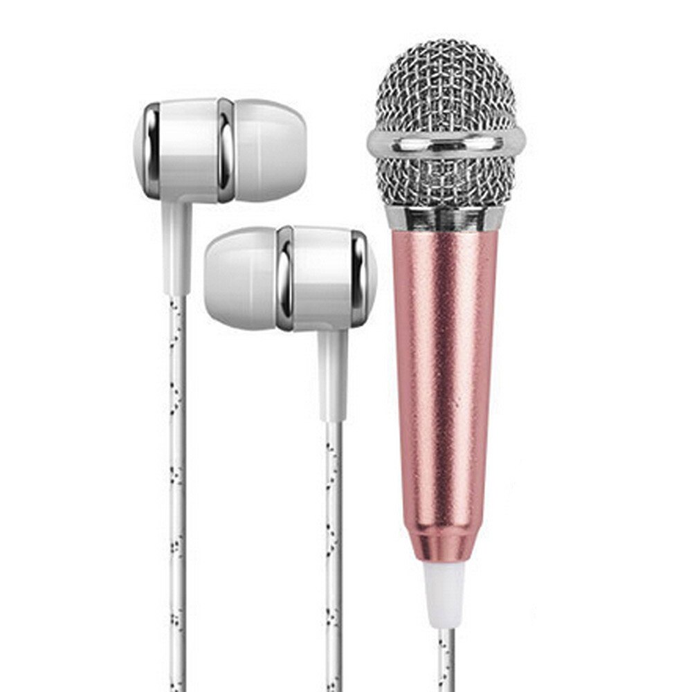 Mini Karaoke High Standard Condenser Microphone with Headphone Stretch Audio Cable and Micro Tube Integrated Microphone #10: Rose Gold