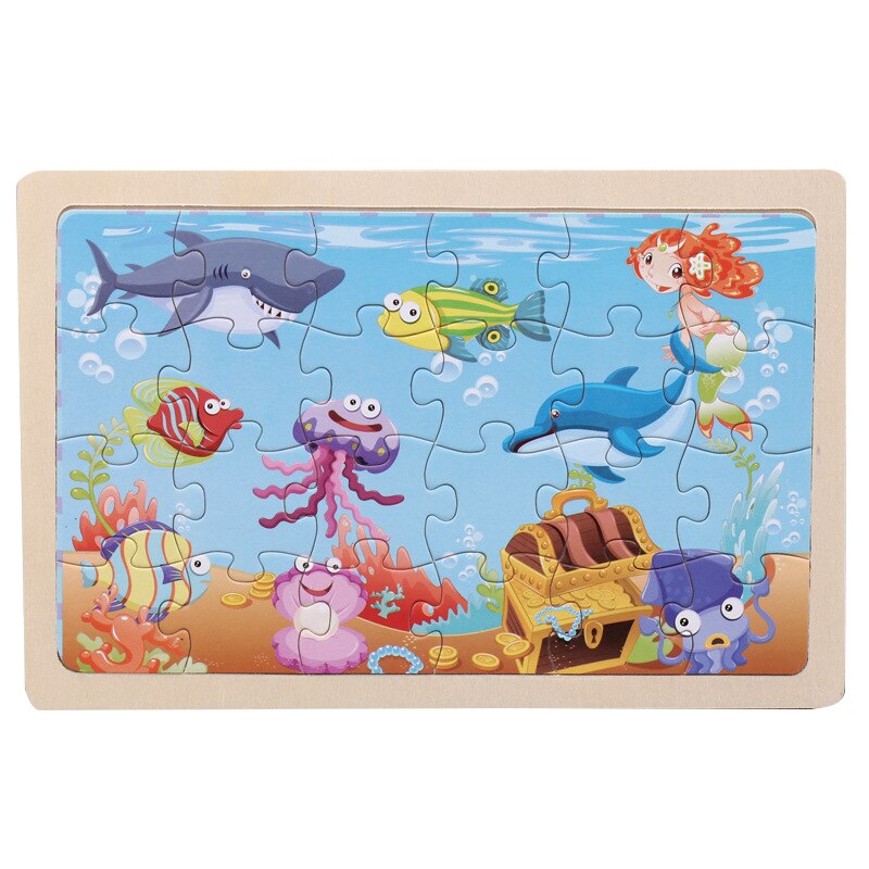 24 Pcs Kids Wooden Puzzle Toy Cartoon Animal Baby Wood Puzzles Jigsaw Educational Learning Toys For Children