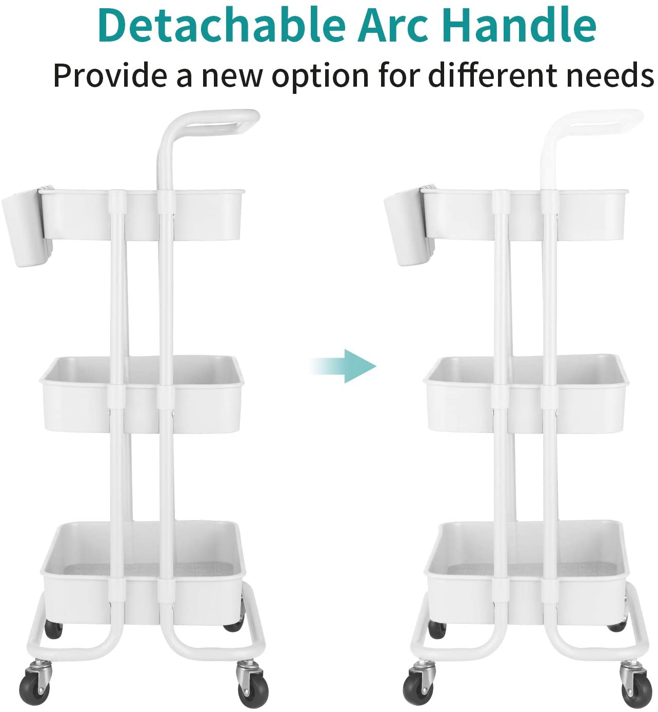 3-Tier Rolling Cart, Storage Trolley on Wheels, ABS Storage Organiser Mesh Basket Shelf for Bathroom, Kitchen, Office, Library