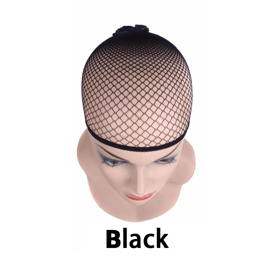 Red elástica para el cabello para mujer, gorro tejido con forro negro, redes para el cabello cómodas, gorro de peluca de rejilla con extremo abierto,: No teñido