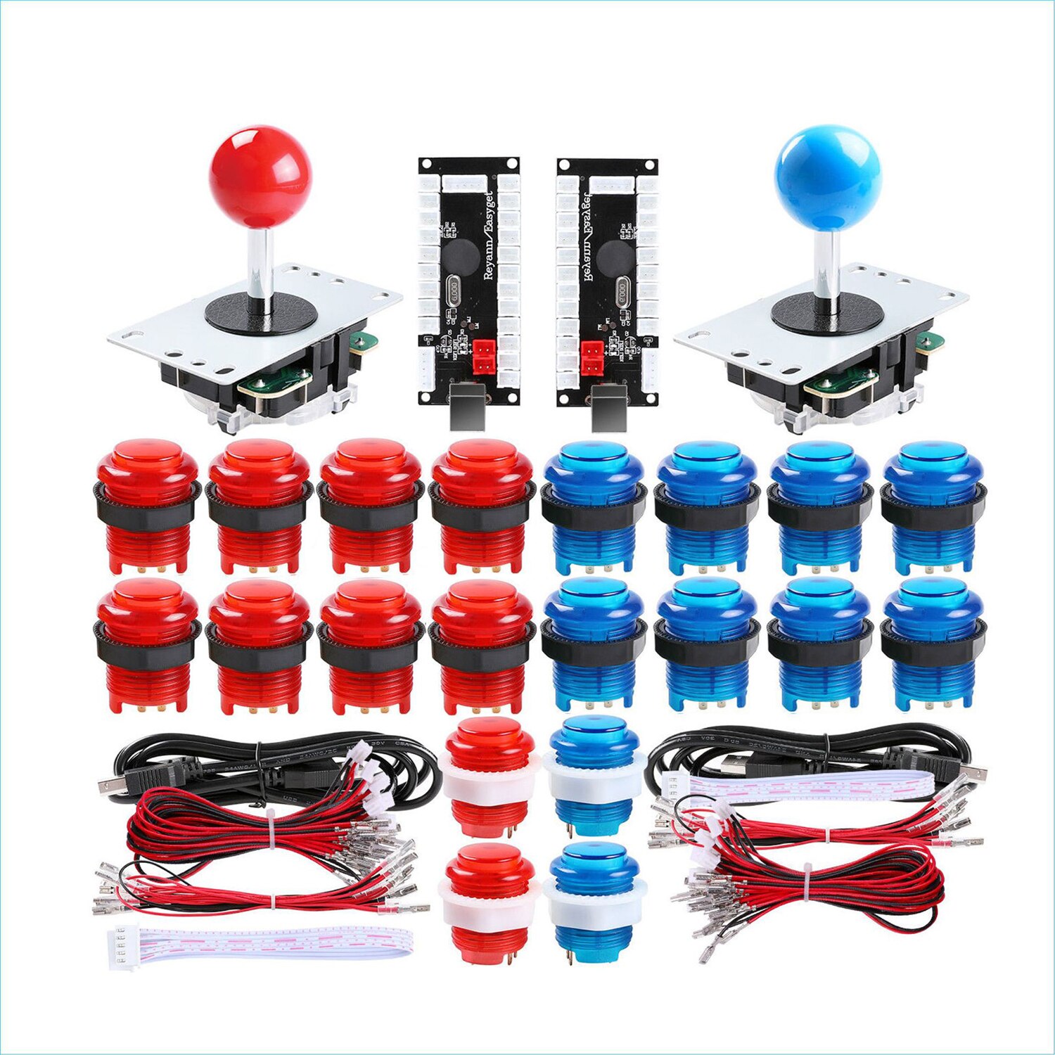 Arcade diy deler led diy kit 2x null forsinkelse usb-koder +2x joysticks 20x led arcade knapp for arkadespill