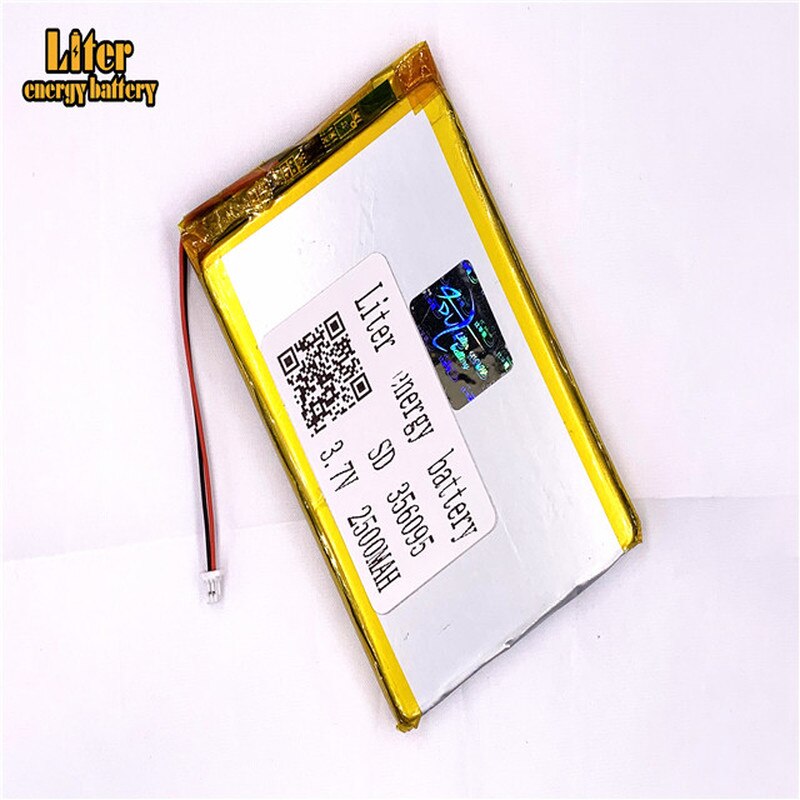 1.0MM 2pin connector 356095 2500mah 3.7V Li-ion Polymer Battery Rechargeable For e-books GPS PDA Tablet PC Battery