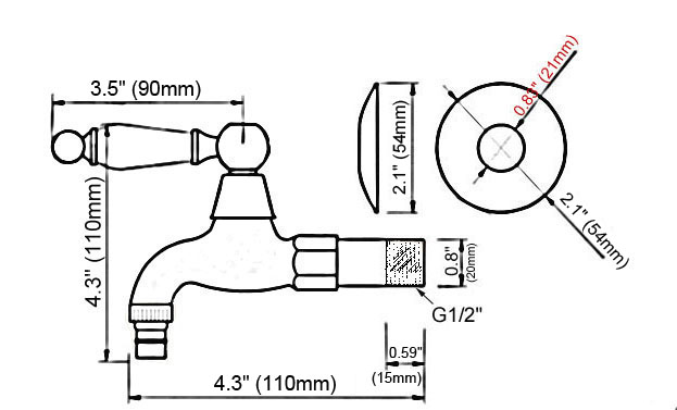 Antique Red Copper Outdoor Faucet Garden Water Tap / Washing machine Faucet / Laundry Sink Cold Water Tap Bidcock Faucet Bav332