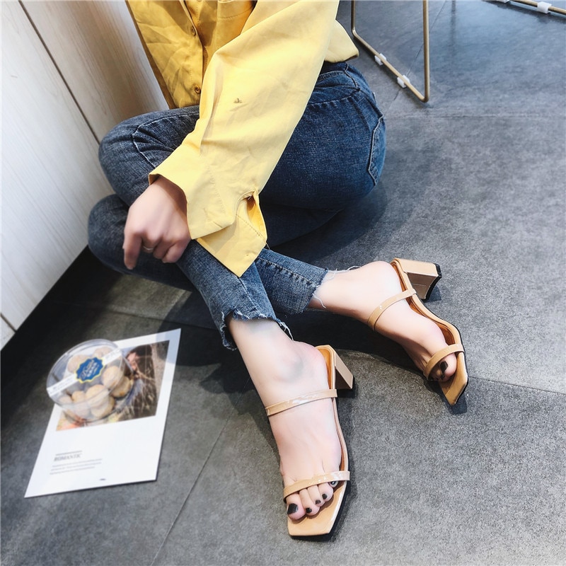Moxxy Dames Sandalen - Vierkante Neus Slippers - Medium Hakhoogte - PU & Rubber