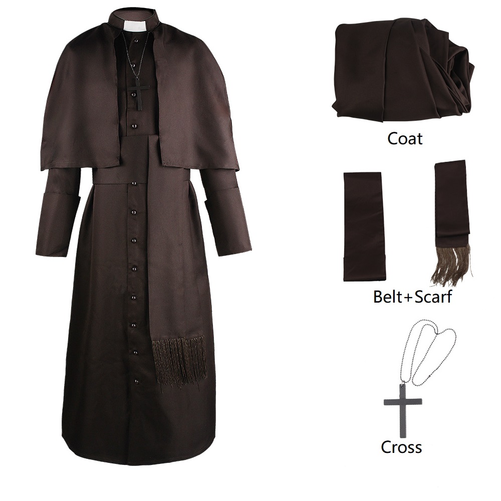 Medieval solid colored Father Costume Halloween Pastor cosplay costume: XXL / black