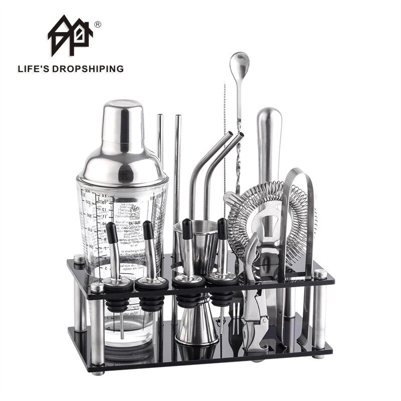 16pcs/set Acrylic Stainless Steel Cocktail Shaker Bar Wine Mixer Set Bartender Cocktail Hand Shaker Tool Kit Party Bar Tool
