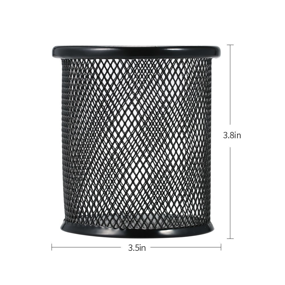 Round Metal Mesh Storage Pen Pencil Pot Holder Container Office Desk Pen Storage Organizer Medium Sized Black Pencil Holder