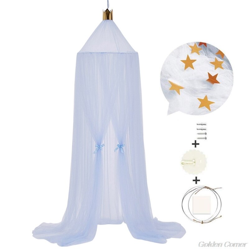 Mosquito Net with Stars Hanging Tent Baby Bed Crib Canopy Tulle Curtains for Bedroom Play House Tent for Kids Room M18 21: -BL