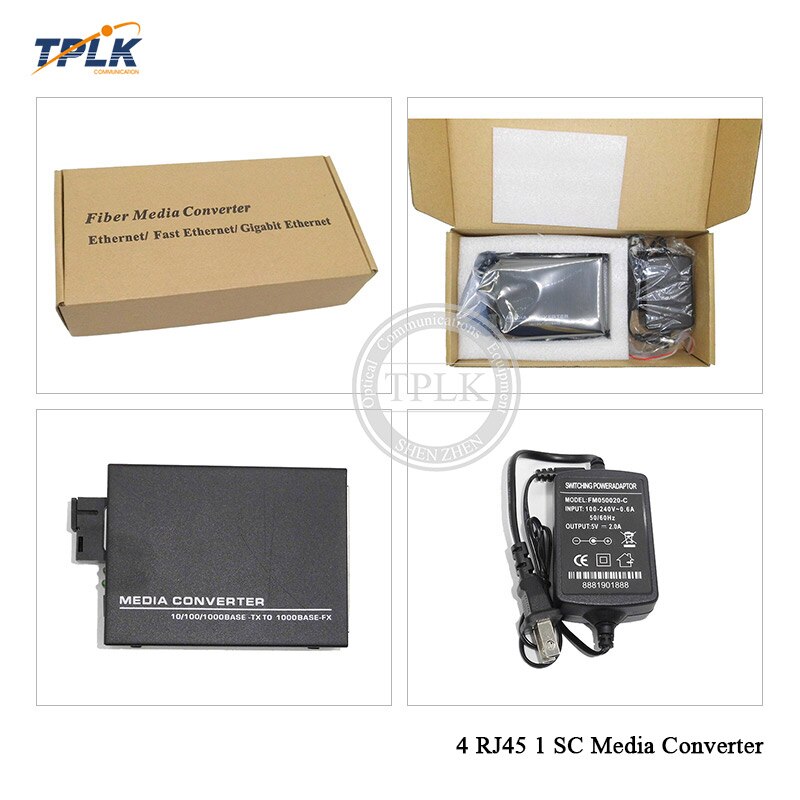 1 Paar 1000Base 4 RJ45 1 Sc Singlemode Enkele Media Converter Gigabit Fiber Media Converter Netlink Converter 4 RJ45 transceiver