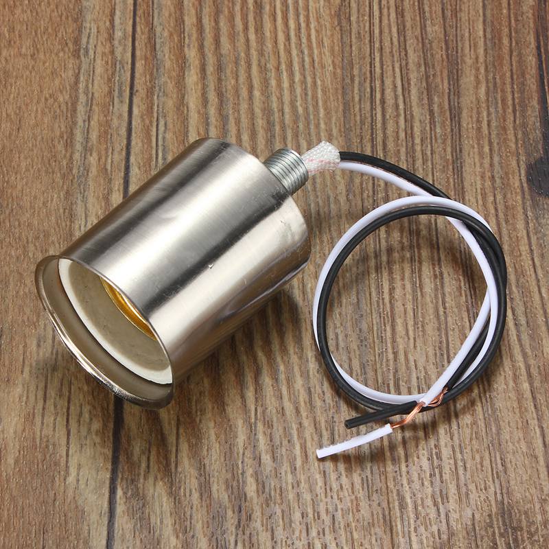 E27 Lamp Base Vintage Retro Antique Edison Ceramic Screw Bulb Hang Socket Lamp Base Holder Light Fitting With Wire 230V: Nickel