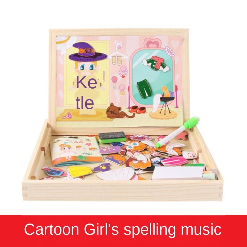 Kids Educational Learning Toy Wooden Magnetic Puzzle Toys for Children Jigsaw Animals/Circus Drawing Board with Box: J