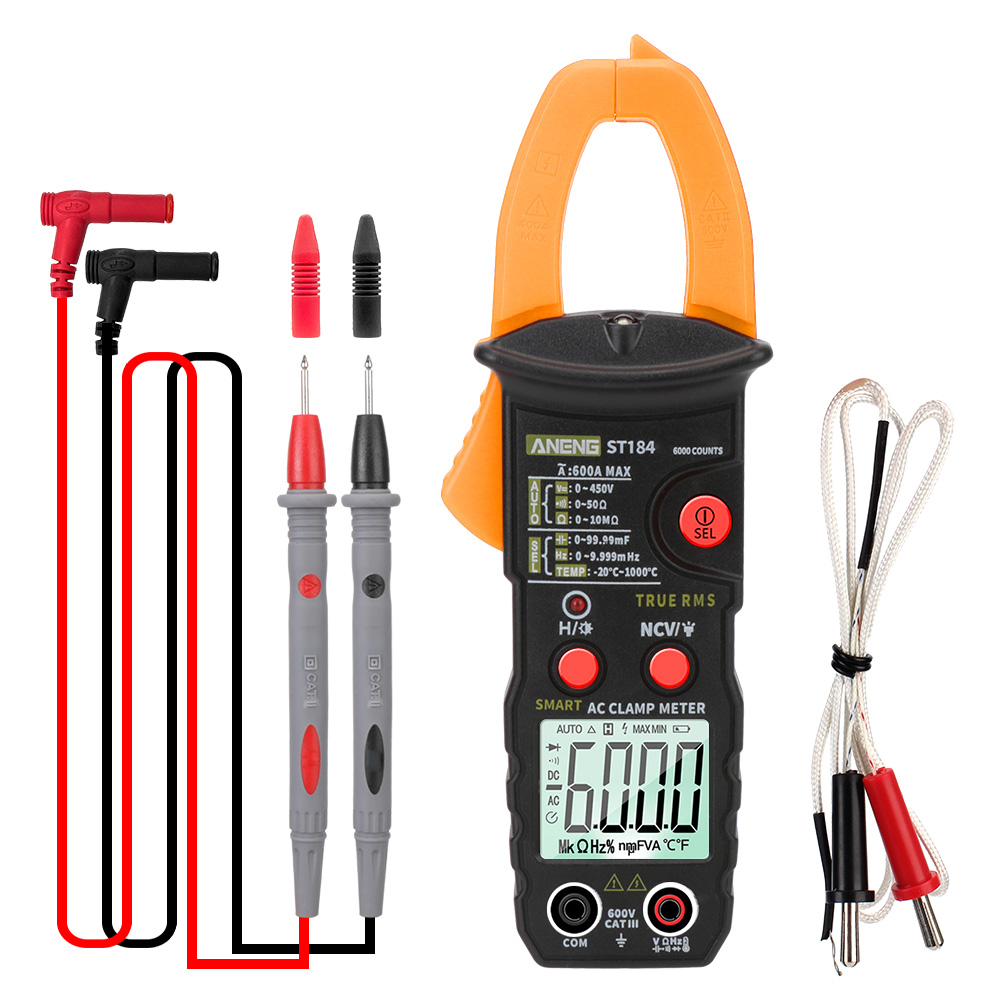 Digital Clamp Meter AC/DC Voltage Tester Ohm Hz Tester Multimeter True RMS Voltage Meter ST184 6000 Counts: ST184 yellow
