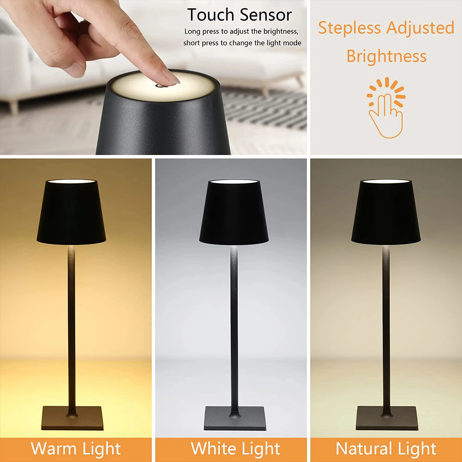 USB oplaadbare LED-tafellamp Aanraakschakelaar 3-kleurentemperatuur Dimbare bureaulamp Modern kantoorbar Restaurant sfeerlicht