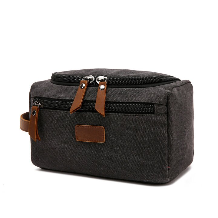 Dei nuovi Uomini di Viaggio Del Sacchetto di Lavaggio di Cortesia Da Barba Dopp Kit Cubetti di Imballaggio Borse Dopp Kit per scarpe di Tela Delle Donne del Cuoio Borsa Da Viaggio sacchetto cosmetico: Black