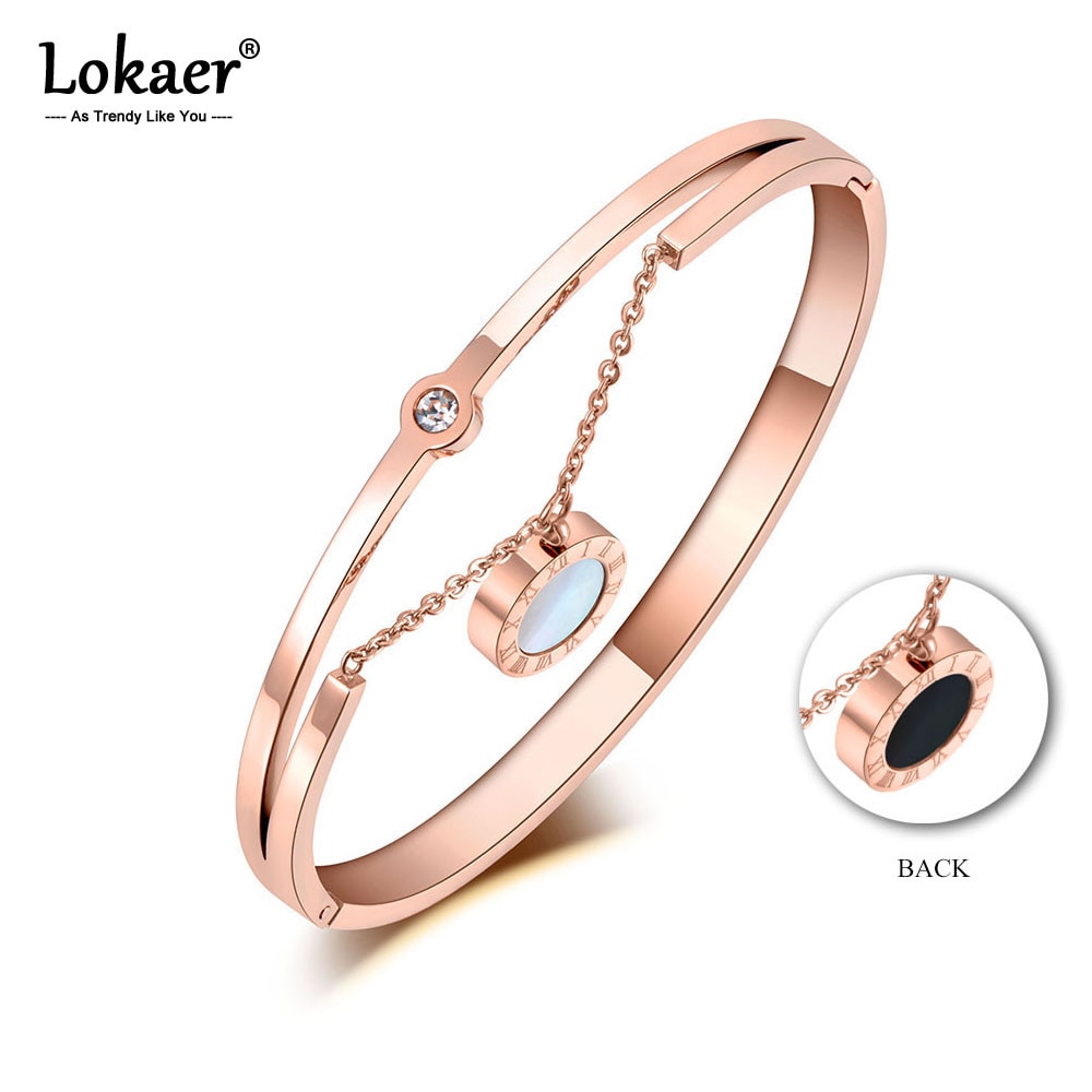 Lokaer di Titanio in Acciaio Inox Borsette & Acrilico Braccialetti Bracciali per Le Donne Numeri Romani Del Polsino Del Braccialetto Del Braccialetto Dei Monili B19068