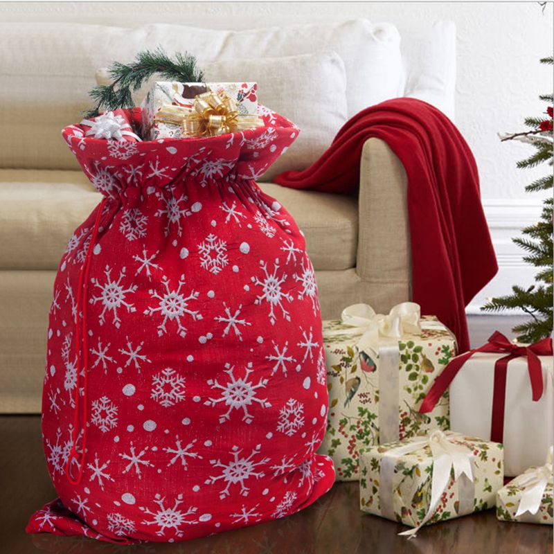 Christmas Giant Bag Snowflake Santa Sack Santa Pattern Bag with Drawstring Christmas Party Supplies
