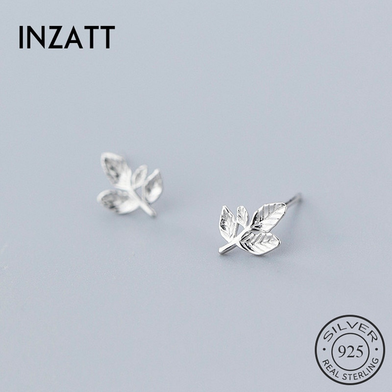 INZATT-pendientes de tuerca de hojas de plata de ley 925 auténtica para mujer, joyería fina de plantas minimalista para , accesorios para