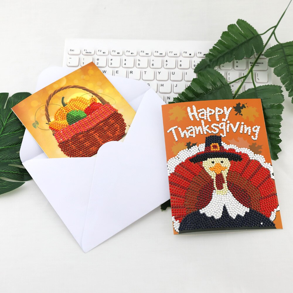 Thanksgiving Diamond Painting Greeting Cards Cartoon Full Round Greeting Card Xmas Home Decoration