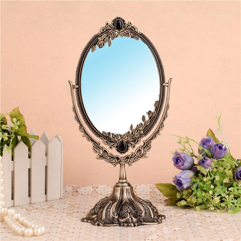 Specchio per trucco da tavolo Vintage doppio lato rotante europeo decorazioni per la casa principessa specchio cosmetico cornice Decor tavolo specchi da toeletta: 3