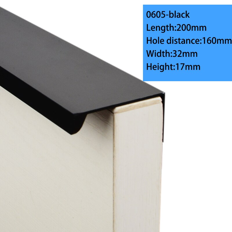 Maniglie per cassetti moderne con bordo a dito maniglie per cassetti per mobili armadio nascosto cassetto per cucina maniglie per comò manopole Hardware oro nero: 0605-black-200mm