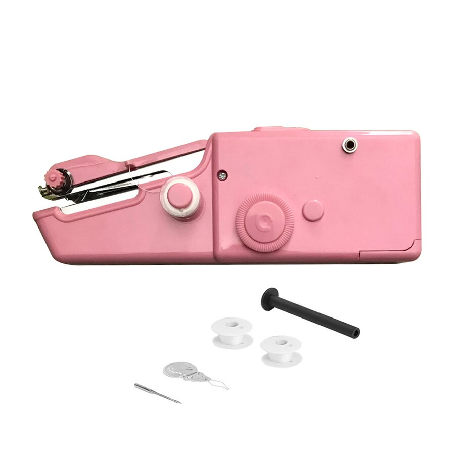 Portable Hand Sewing Machine Mini Sewing Tools Electric Stitch Needlework Thread Machine Set Quick Repairs DIY Clothes Stitches: Pink Machine