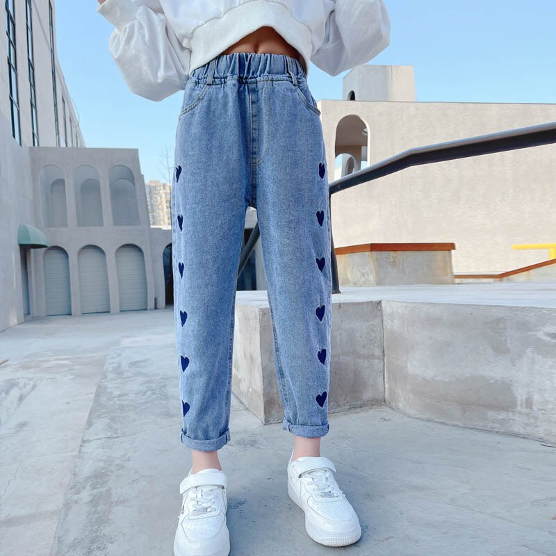 Jeans Girl Heart Pattern Kids Jeans Girls Casual Style Children Jeans Spring Autumn Children's Clothes 6 8 10 12 14: 12
