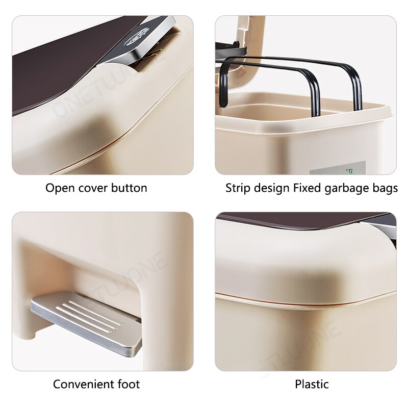Fotpedal husholdnings søppelbøtte 10l/15l butikk størrelser kvadrat søppel plast trykk type oppbevaring bøtte søppel kjøkken arrangør