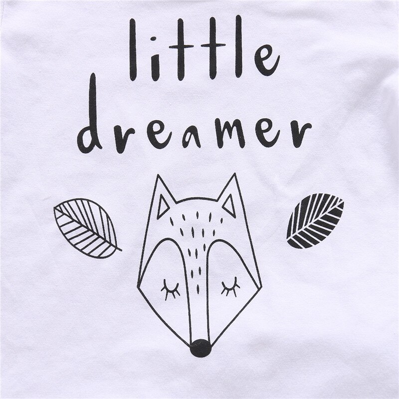 Pudcoco 0-2y sommar nyfödd bebis pojke flicka kläder set liten drömmare räv t-shirt toppar+byxor kläder kläder baby kläder set