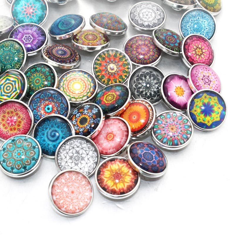 10 Stks/partij Gemengde Bohemen Patroon &amp; Styles Charms 12Mm 18Mm 20Mm Exotische Glas Drukknoop Voor Diy armband Snaps Sieraden 020110