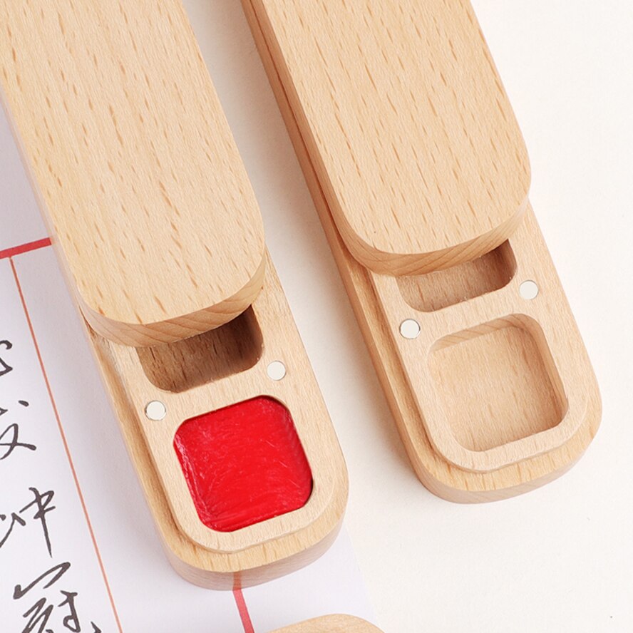 Natural Beech Seal Box Portable Stamp Storage Box Red Inkpad Art Painting Calligraphy Supplies Box