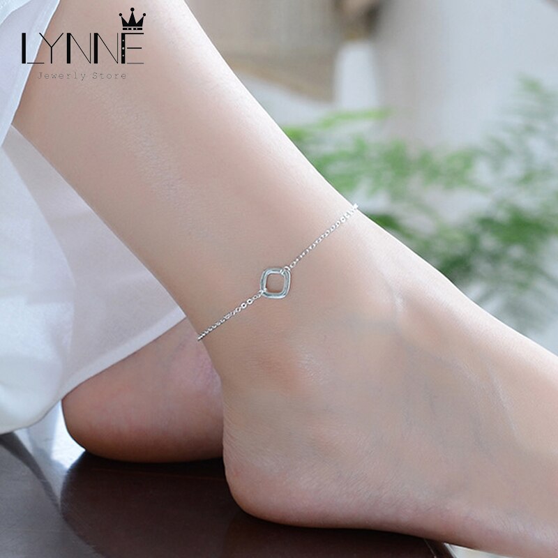 Neue 925 Sterling Silber Kette Fußkettchen Quadrat Anhänger Einfache Fuß Kette Frauen & Mädchen Schmuck Fußkettchen Armbinde