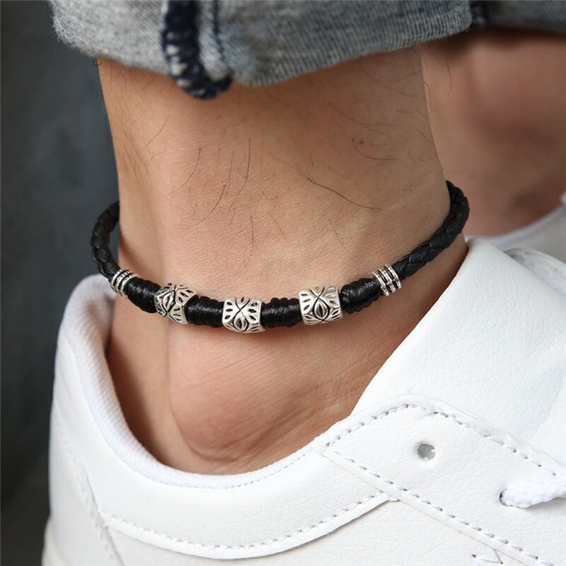 4 Styles Adjustable Handmade Woven Leaf Anklets Adjustable Rope Simple Lucky Foot Bracelet For Women Men Jewelry