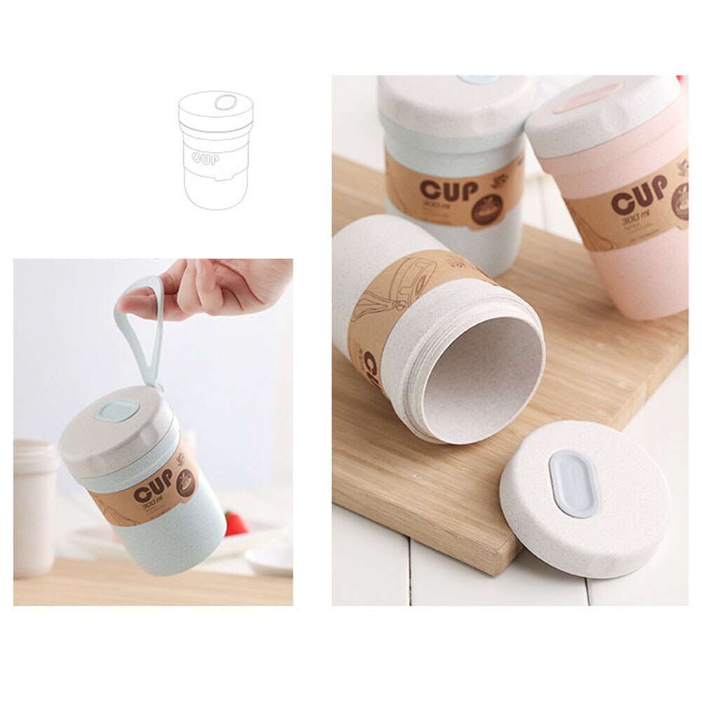 300ML Healthy Material Wheat Straw Sealed Soup Cup With Lid Portable Lunch Box Mini Bento Box Microwave Drink Cup For Porridge