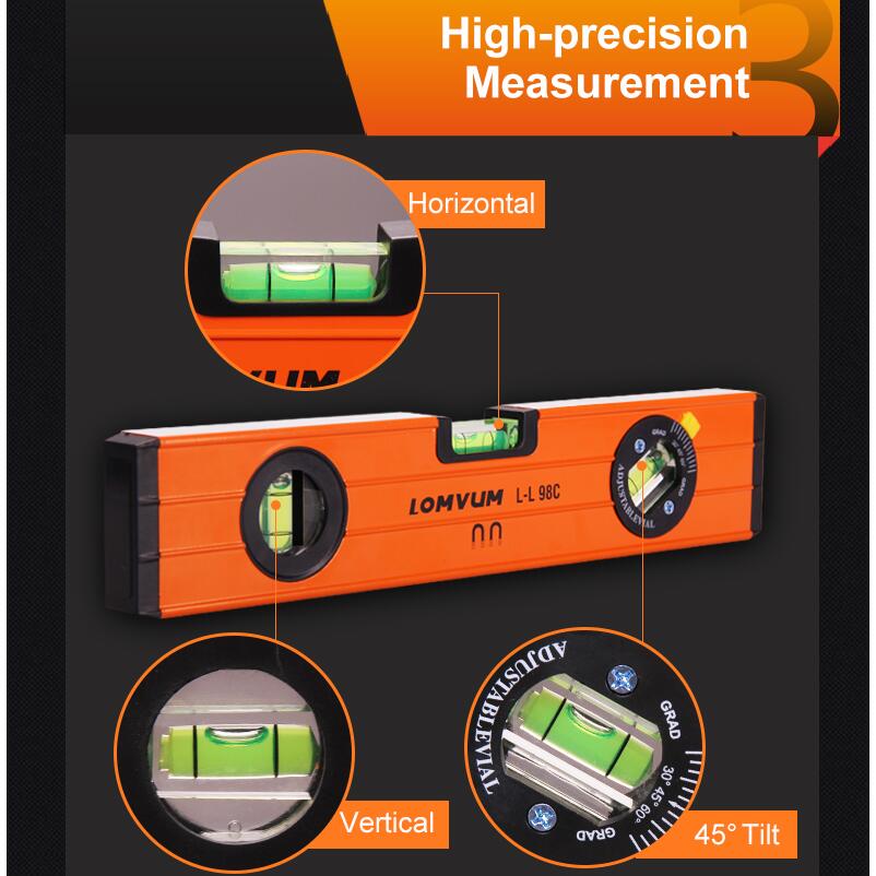 LOMVUM-règle horizontale à paliers magnétiques, haute précision, avec bulles, niveau à bulle, résistant à la rouille