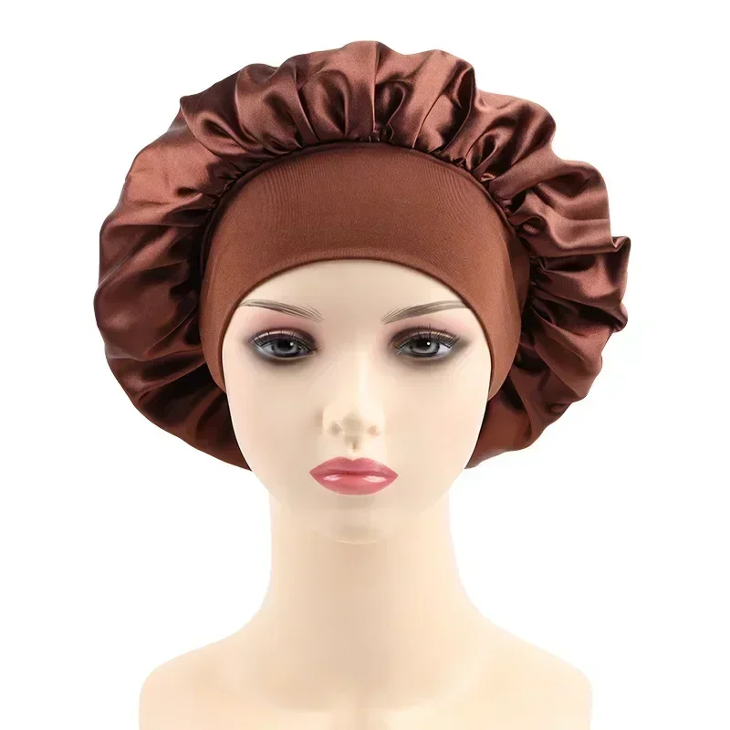 Damen-Schlafmütze mit breiter Krempe, Seidenhaube, Haarwickel zum Schlafen, Schlafmütze mit elastischem, weichem Band, Schlafmütze mit elastischem, weichem Band: Silber