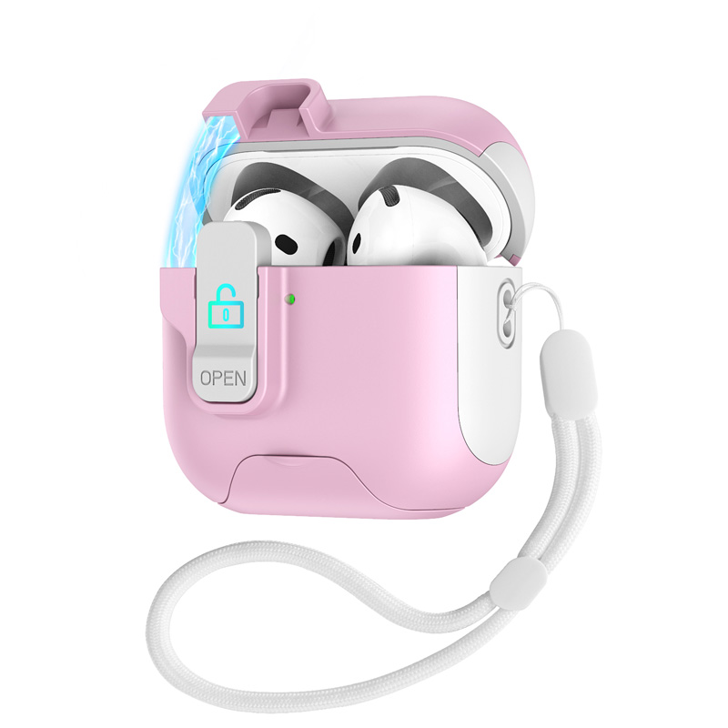 Luxury Earphone Protective Case For Airpods 4 Pro 2 3 2and1 safety catch Magnetic Bottom with stand With Hook: 2XS / Pink