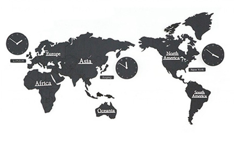 Relojes de pared con Mapa Mundial grande, Relojes de pared con moderno, reloj acrílico Ultra silencioso, con brillo Digital en la oscuridad,: black