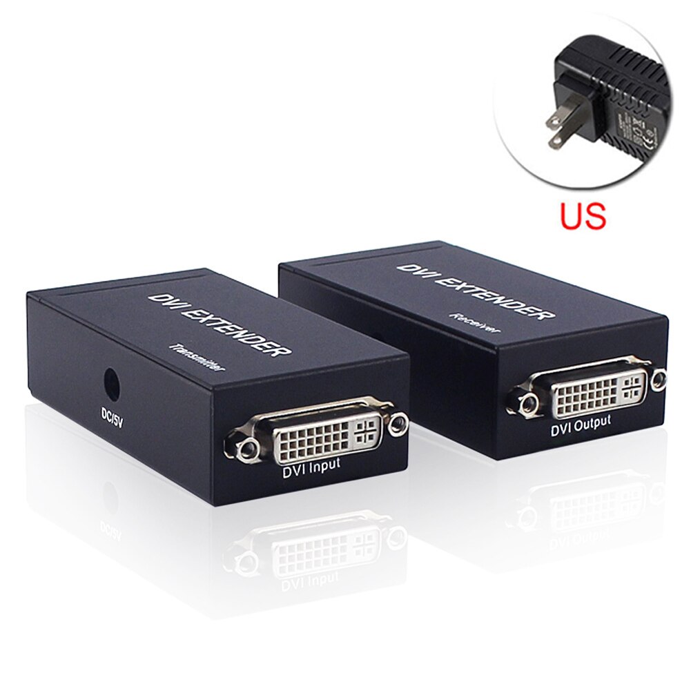 DVI Extender Adapter 60m DVI Extension Network RJ45 LAN Cat5e/Cat6 Cable FHD 1080P@60Hz Extender Extension Cords: US Plug