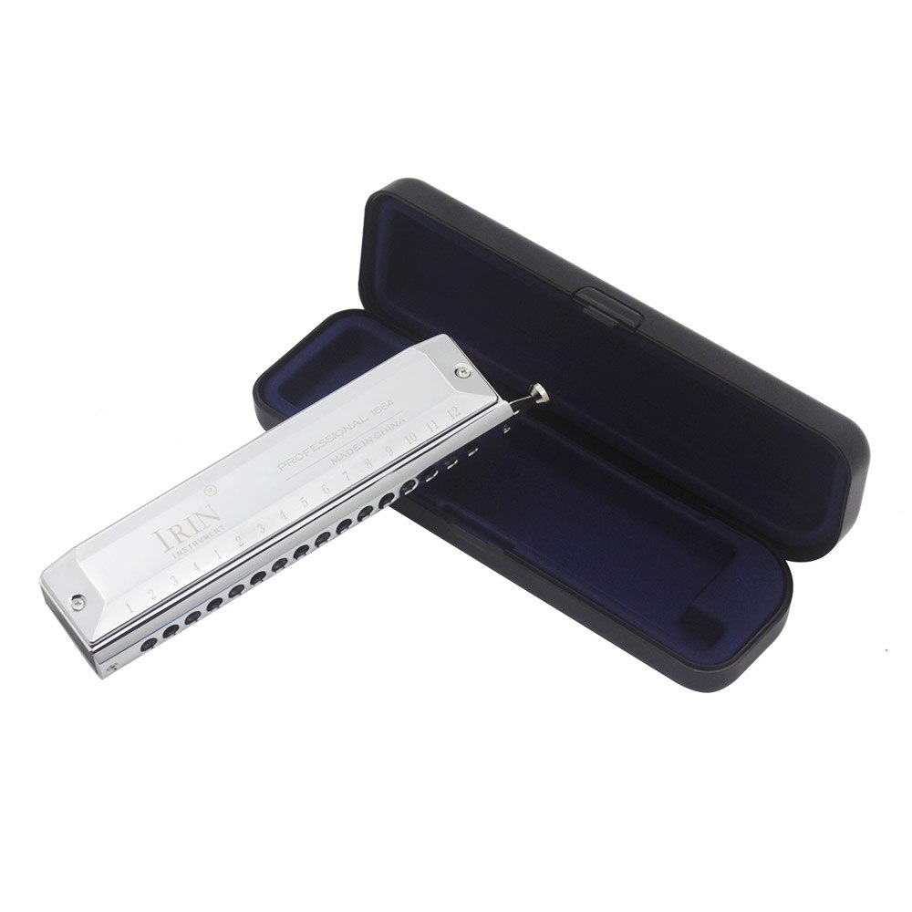 Armónica cromática de 16 agujeros y 64 tonos, instrumento de viento con llave de lengüeta para amantes de la música, con caja de almacenamiento de paño de limpieza