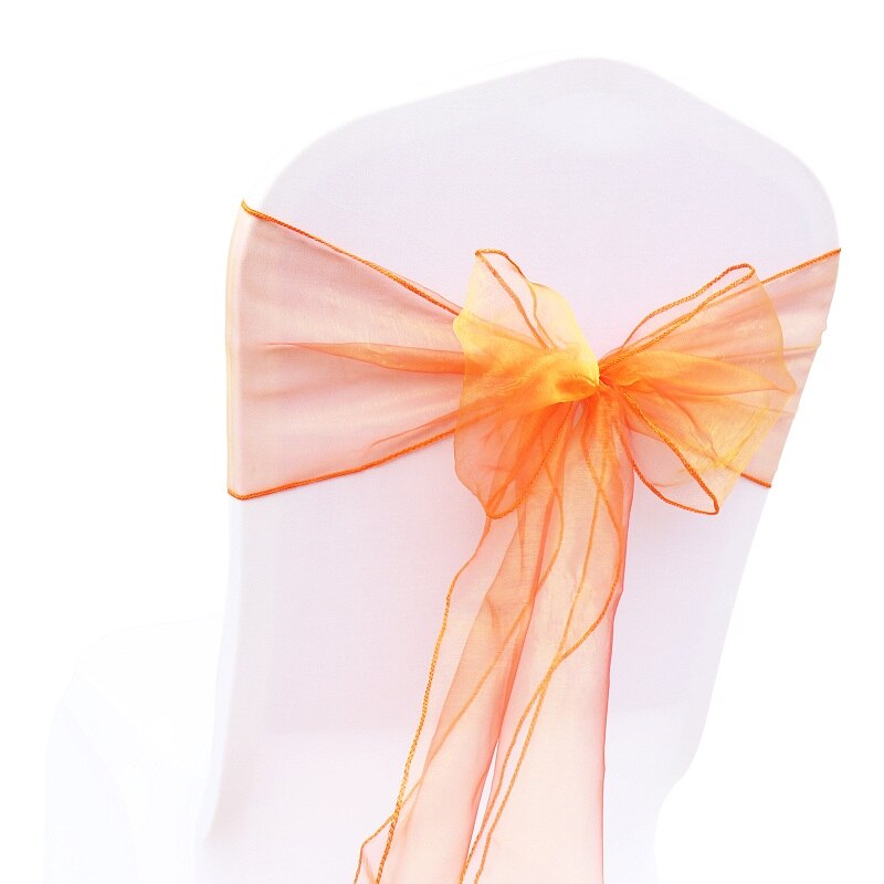 50 st/lot skirt band organza bröllopsdekorationer stol skärp skärp knut stolsöverdrag rosett band slipsar stolar dekoration tillbehör: Korall orange