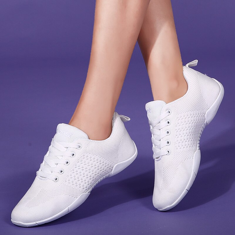 White Aerobic Shoes Children's Adult Fitness Shoes Gymnastics Sports Dance Shoes for Women Cheerleading Shoes Women's Square