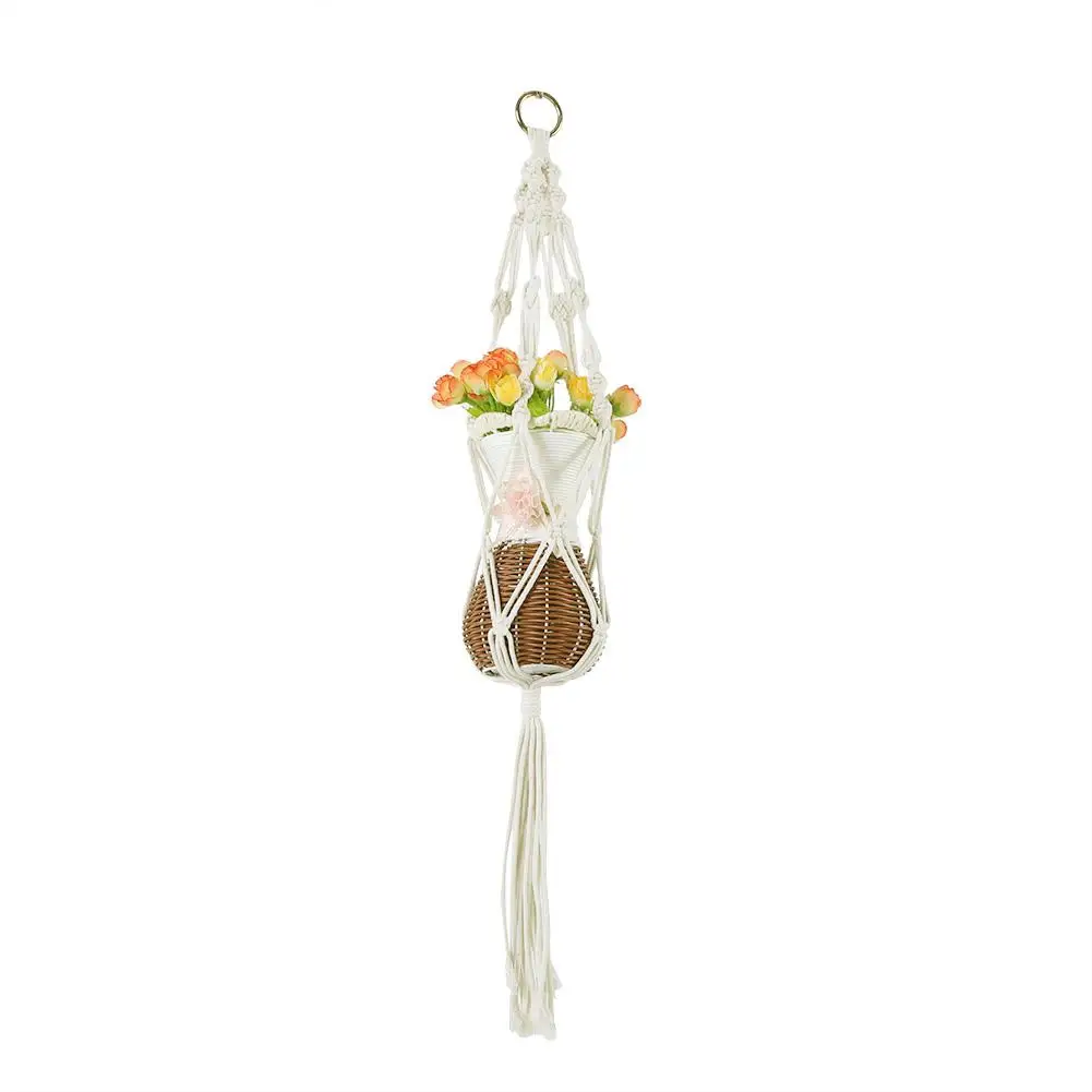 Macrame vægophæng planteophæng planteophæng håndstrikning naturlig snor planteophæng kurv planteholder: 1