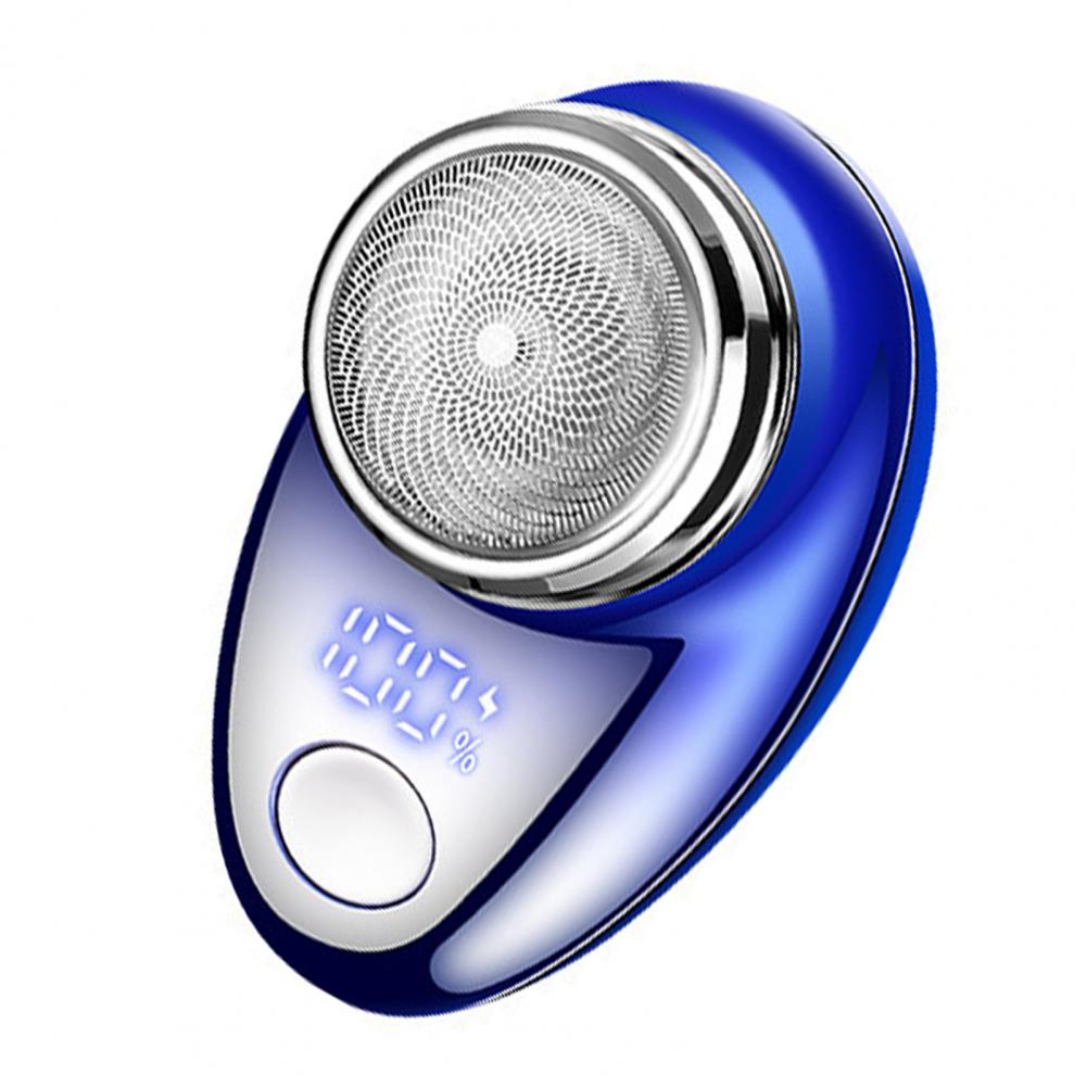 Electric Men Shaver Portable Mini Electric Shaver with Digital Display Type-c Rechargeable Cordless Rotary Razor for Father: Blue