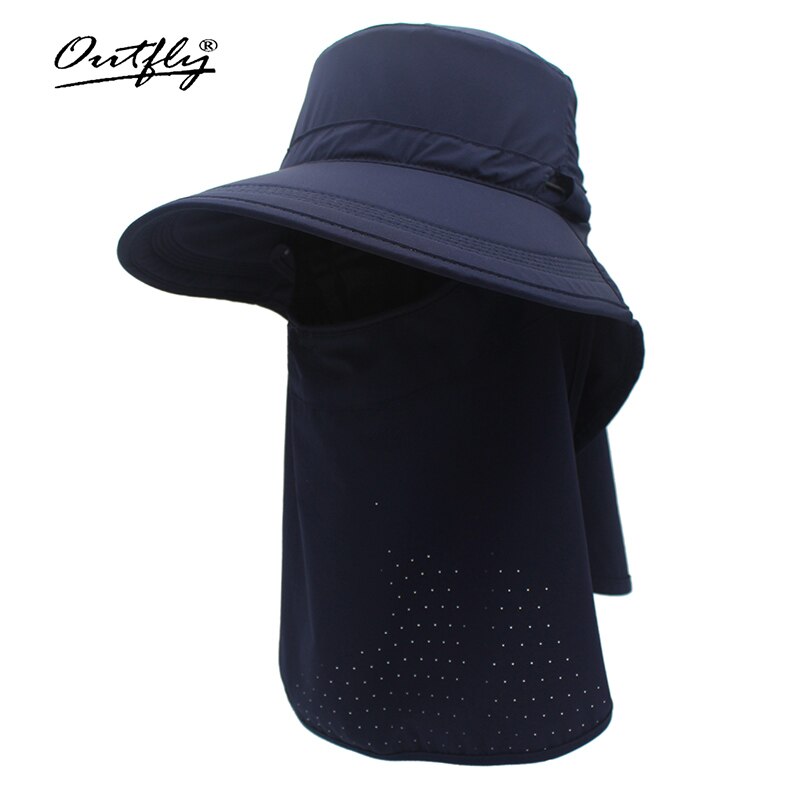 Outfly Brand Summer Sun Visor Hat Removable Mask and Neck Multi-functional Outdoor Hat for Women: Dark blue